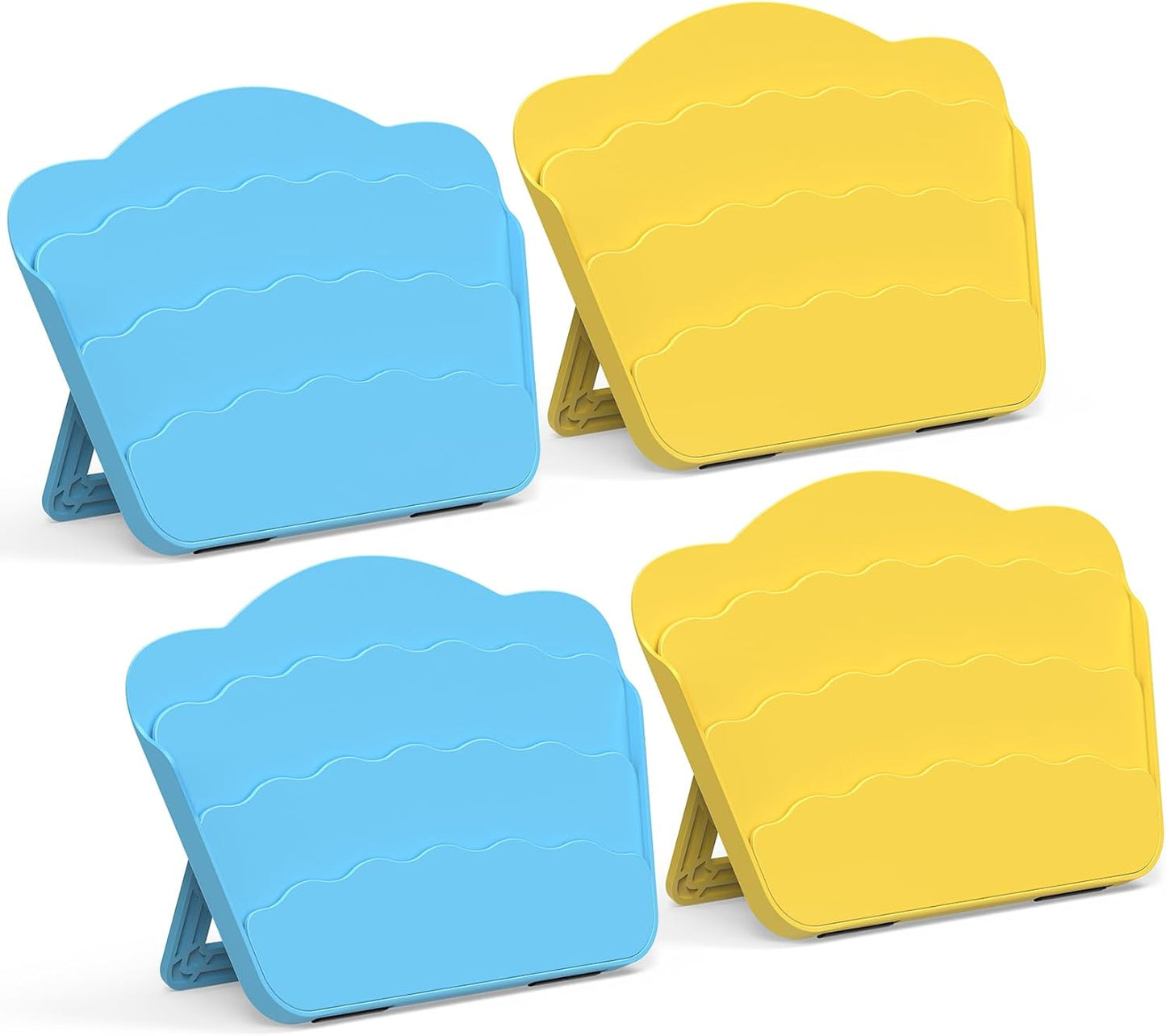 Playing Card Holder with Foldable Table Stand, 3-Layer Design, for Poker UNO Cards, Playing Card Accessories, Set of 4 (2 Blue + 2 Yellow)