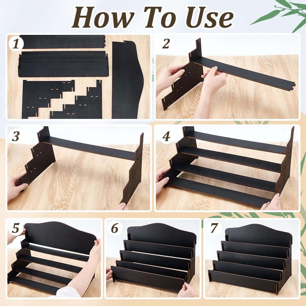 Greeting Card Display Stand Stand 4 Tiers Wooden Storage Display Stand Postcard Display Portable Birthday Greeting Card Display Sticker Display Stand for Vendor Counter Retail Display Stand