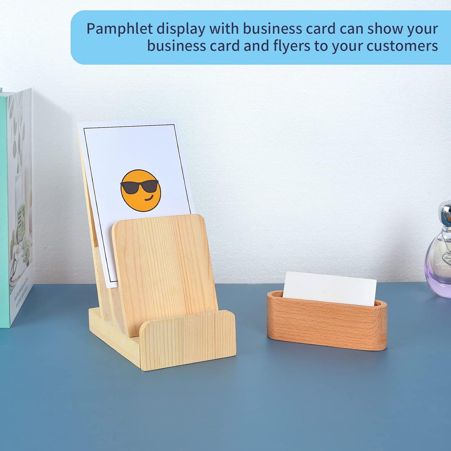Three-layer wooden brochure rack with business card holder, leaflet holder, postcard display stand, document holder, brochure display stand, magazine rack, leaflet holder, brochure, menu, journal