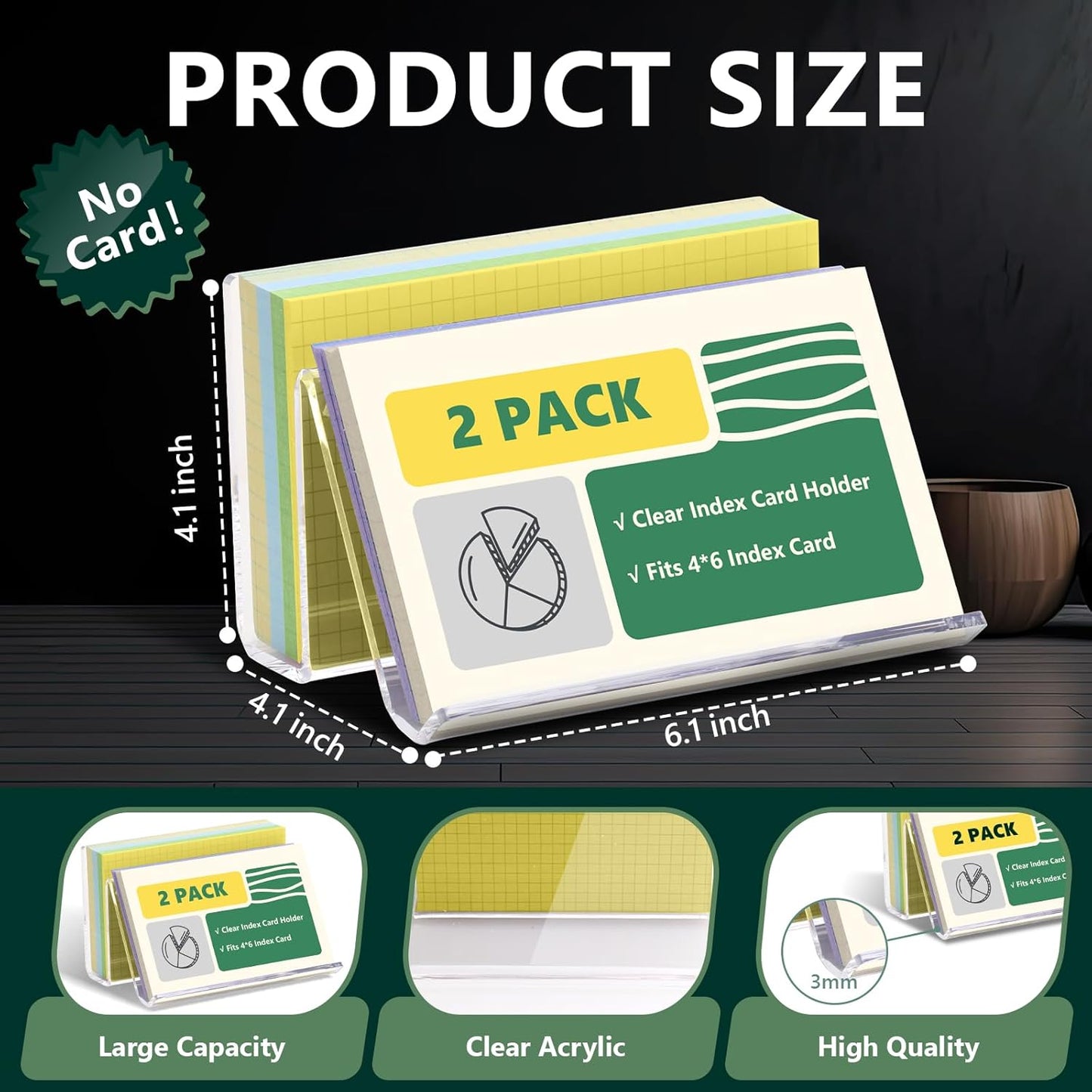 2 Pack Index Card Display Stand 4x6 Index Card Storage Box Flash Card Holder Acrylic Postcard Display Stand Note Card Storage Box Business Card Holder for Desk Home Office (Transparent No Card)