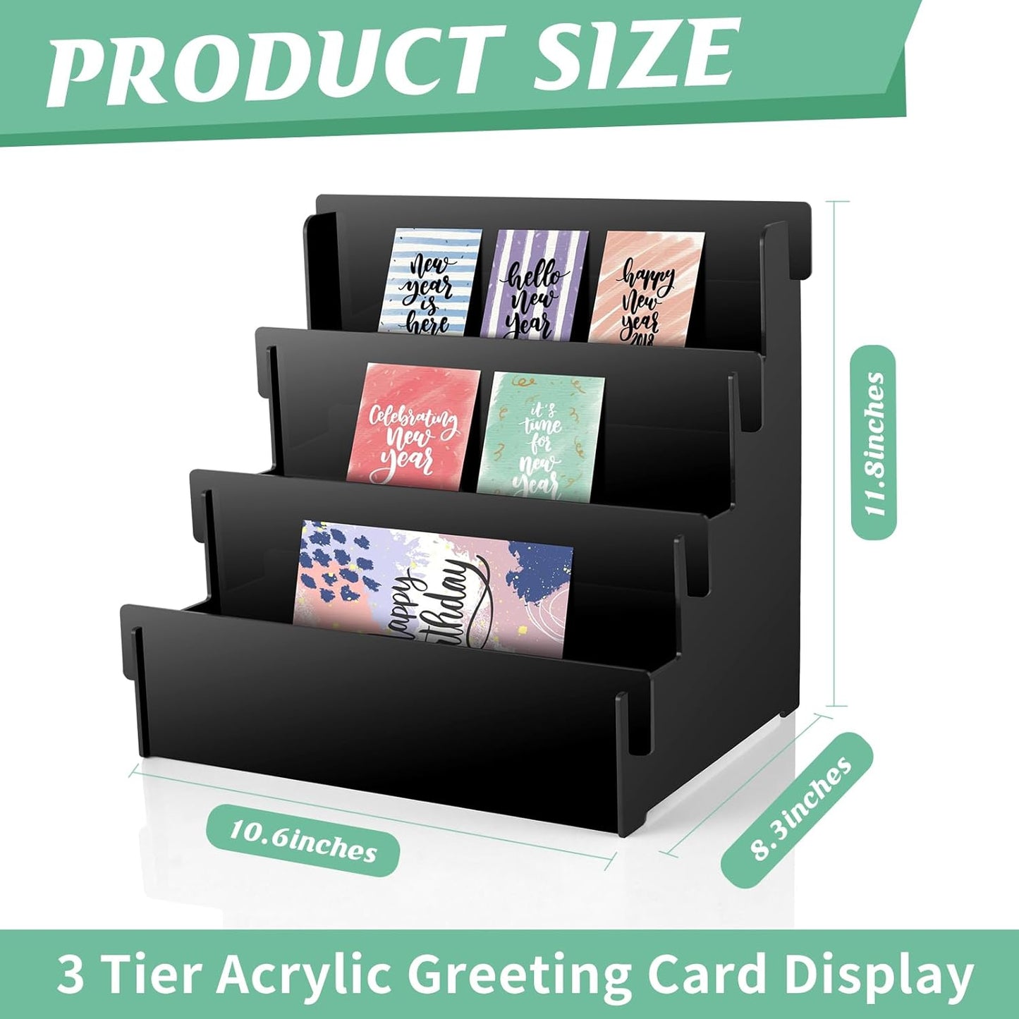 3-Tier Black Acrylic Greeting Card Display Stand Greeting Card Organizer Postcard Display Stand Sticker Display Stand Card Display Stand Retail Display Stand for Crafts Exhibitor Event Counter Table (Black)