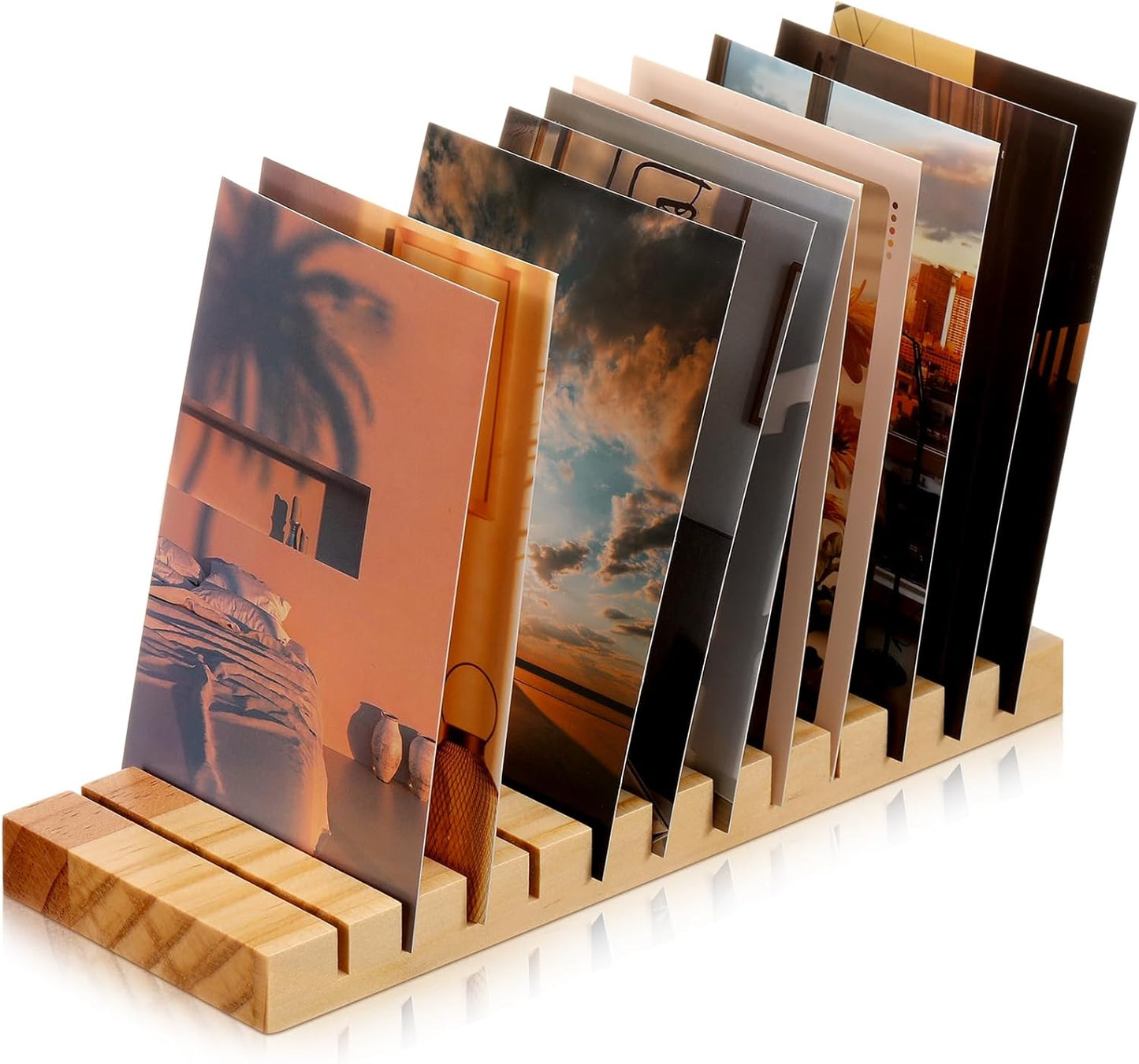 Greeting Card Display Stand 12 Slots Wooden Card Holder Multipurpose Stand Desktop Photo Organizer for Vendor Postcards, Stickers, Bookmarks, Home Office Decor