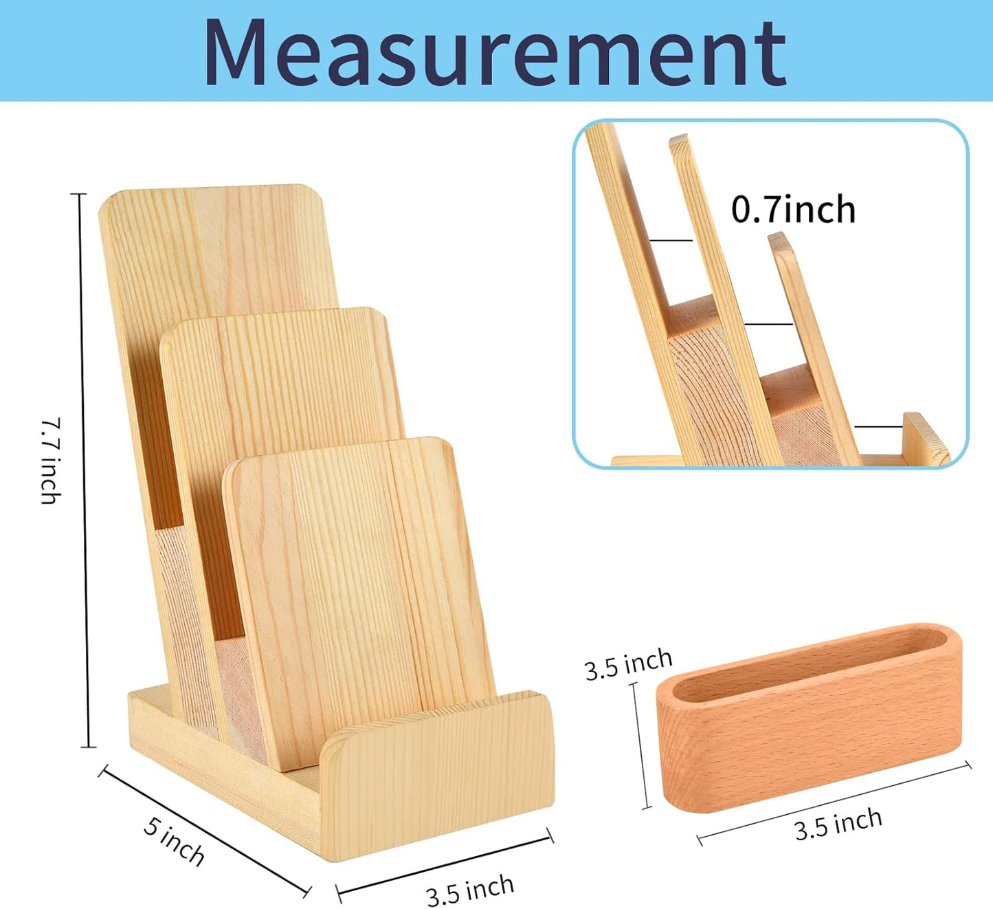 Three-layer wooden brochure rack with business card holder, leaflet holder, postcard display stand, document holder, brochure display stand, magazine rack, leaflet holder, brochure, menu, journal
