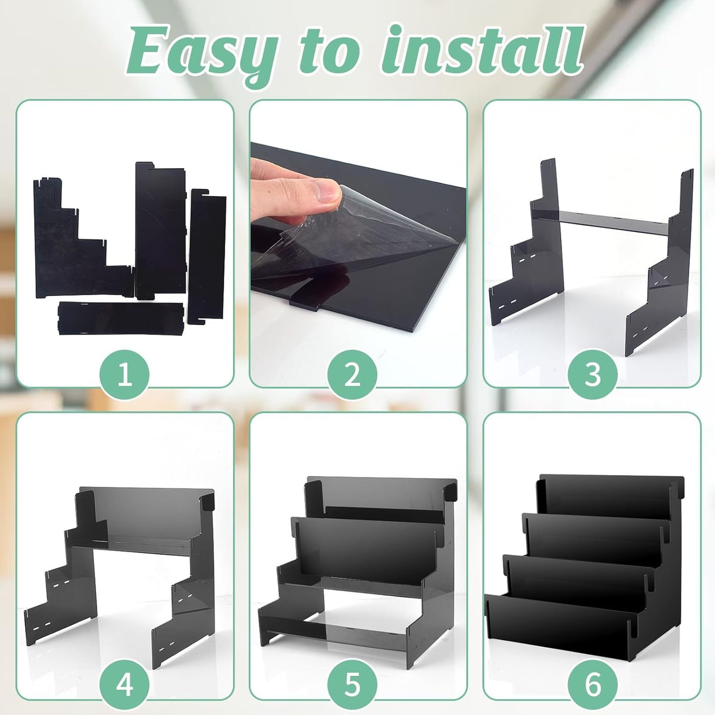 3-Tier Black Acrylic Greeting Card Display Stand Greeting Card Organizer Postcard Display Stand Sticker Display Stand Card Display Stand Retail Display Stand for Crafts Exhibitor Event Counter Table (Black)