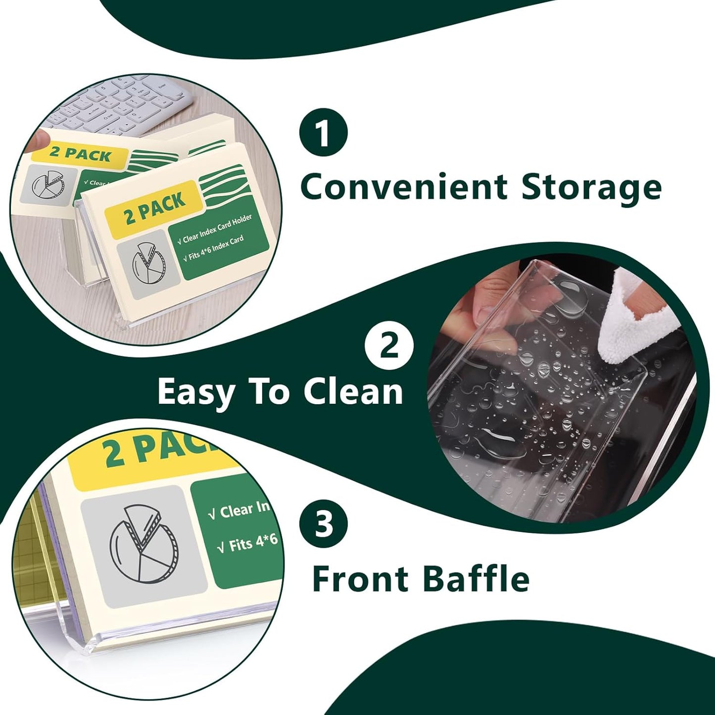 2 Pack Index Card Display Stand 4x6 Index Card Storage Box Flash Card Holder Acrylic Postcard Display Stand Note Card Storage Box Business Card Holder for Desk Home Office (Transparent No Card)