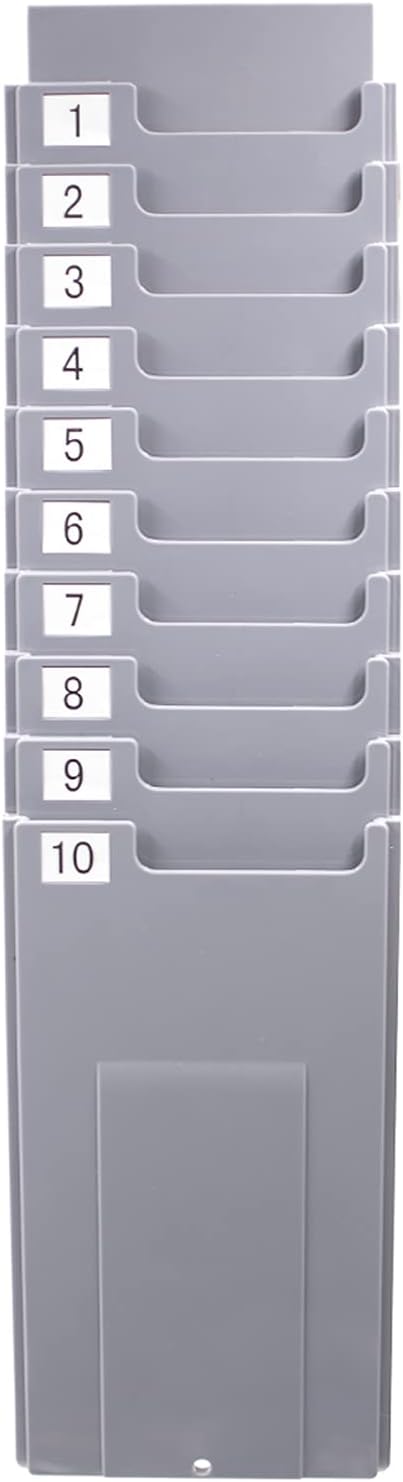 Time Card Holder Retractable Time Card Holder with 10 Pockets Plastic Wall Mount Card Holder Compatible with Time Card Machine Attendance Recorder Punch Clock for Office, Gray