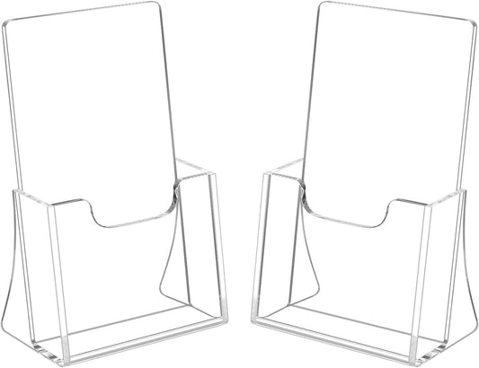 2 Pack 4 Inch Wide Acrylic Brochure Holders for Booklets, Cards, Brochures, Magazines, Literature, Brochure Displays for Countertops