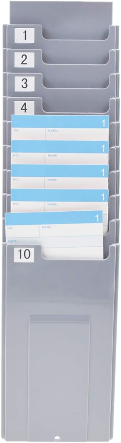 Time Card Holder Retractable Time Card Holder with 10 Pockets Plastic Wall Mount Card Holder Compatible with Time Card Machine Attendance Recorder Punch Clock for Office, Gray