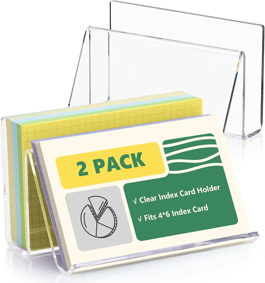 2 Pack Index Card Display Stand 4x6 Index Card Storage Box Flash Card Holder Acrylic Postcard Display Stand Note Card Storage Box Business Card Holder for Desk Home Office (Transparent No Card)