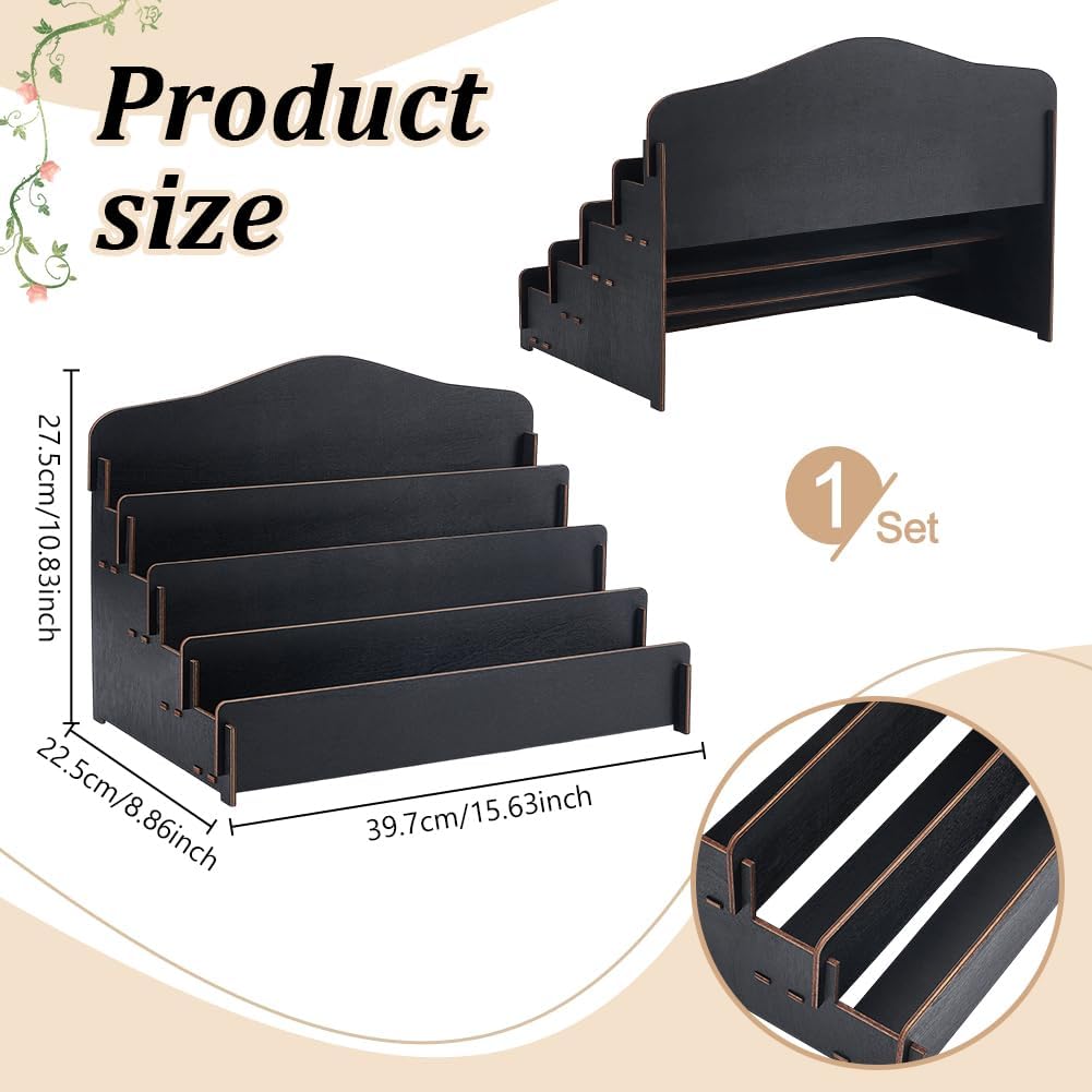 Greeting Card Display Stand Stand 4 Tiers Wooden Storage Display Stand Postcard Display Portable Birthday Greeting Card Display Sticker Display Stand for Vendor Counter Retail Display Stand