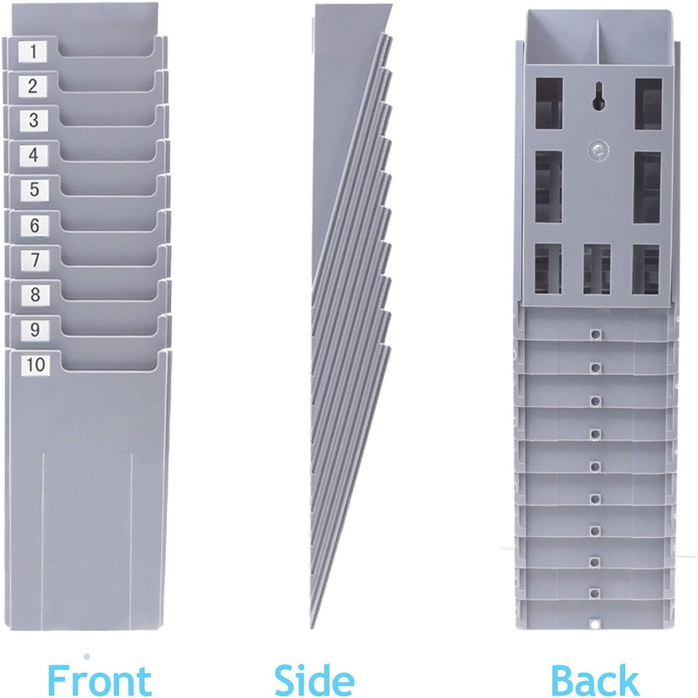 Time Card Holder Retractable Time Card Holder with 10 Pockets Plastic Wall Mount Card Holder Compatible with Time Card Machine Attendance Recorder Punch Clock for Office, Gray