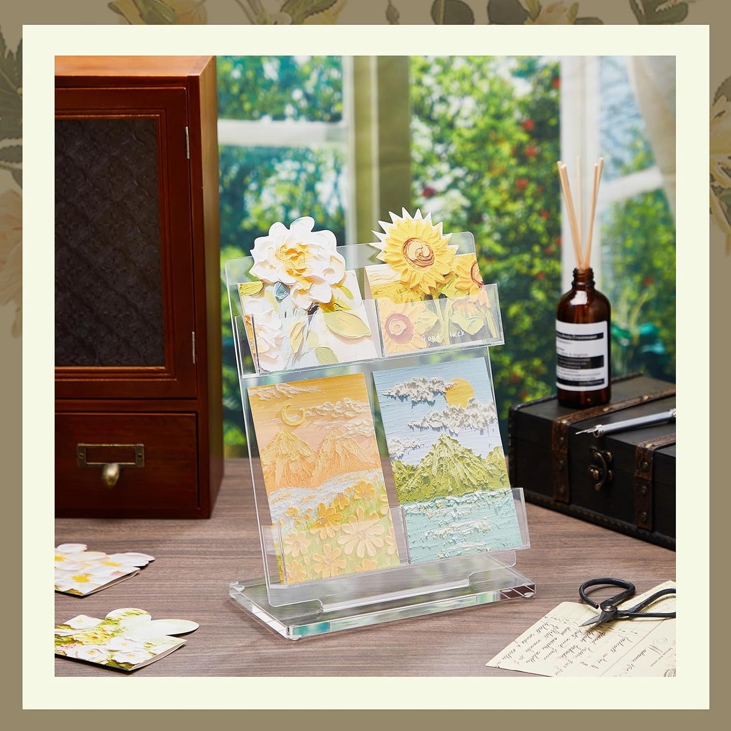 Acrylic Greeting Card Display Stand, 4 Slot Postcard Holder Card Display Stand, No Assembly Required Sticker Storage, Clear Photo Storage Rack for Supplier Crafts Trade Show
