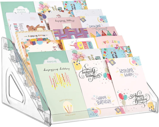 7 Layers Acrylic Greeting Card Display Stand Portable Display Rack Storage Sticker Organizer Stamp Postcard Mail Greeting Card Stand Portable Display Stand for Retail Counter
