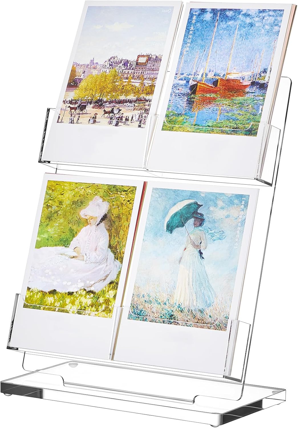 Acrylic Greeting Card Display Stand, 4 Slot Postcard Holder Card Display Stand, No Assembly Required Sticker Storage, Clear Photo Storage Rack for Supplier Crafts Trade Show