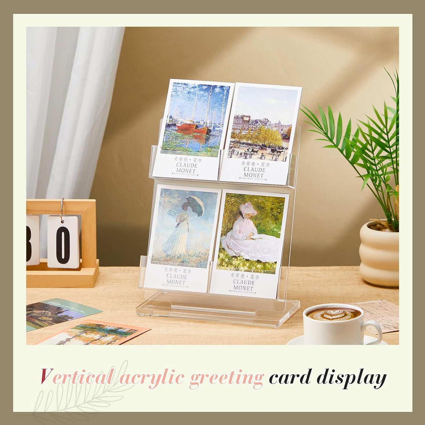 Acrylic Greeting Card Display Stand, 4 Slot Postcard Holder Card Display Stand, No Assembly Required Sticker Storage, Clear Photo Storage Rack for Supplier Crafts Trade Show
