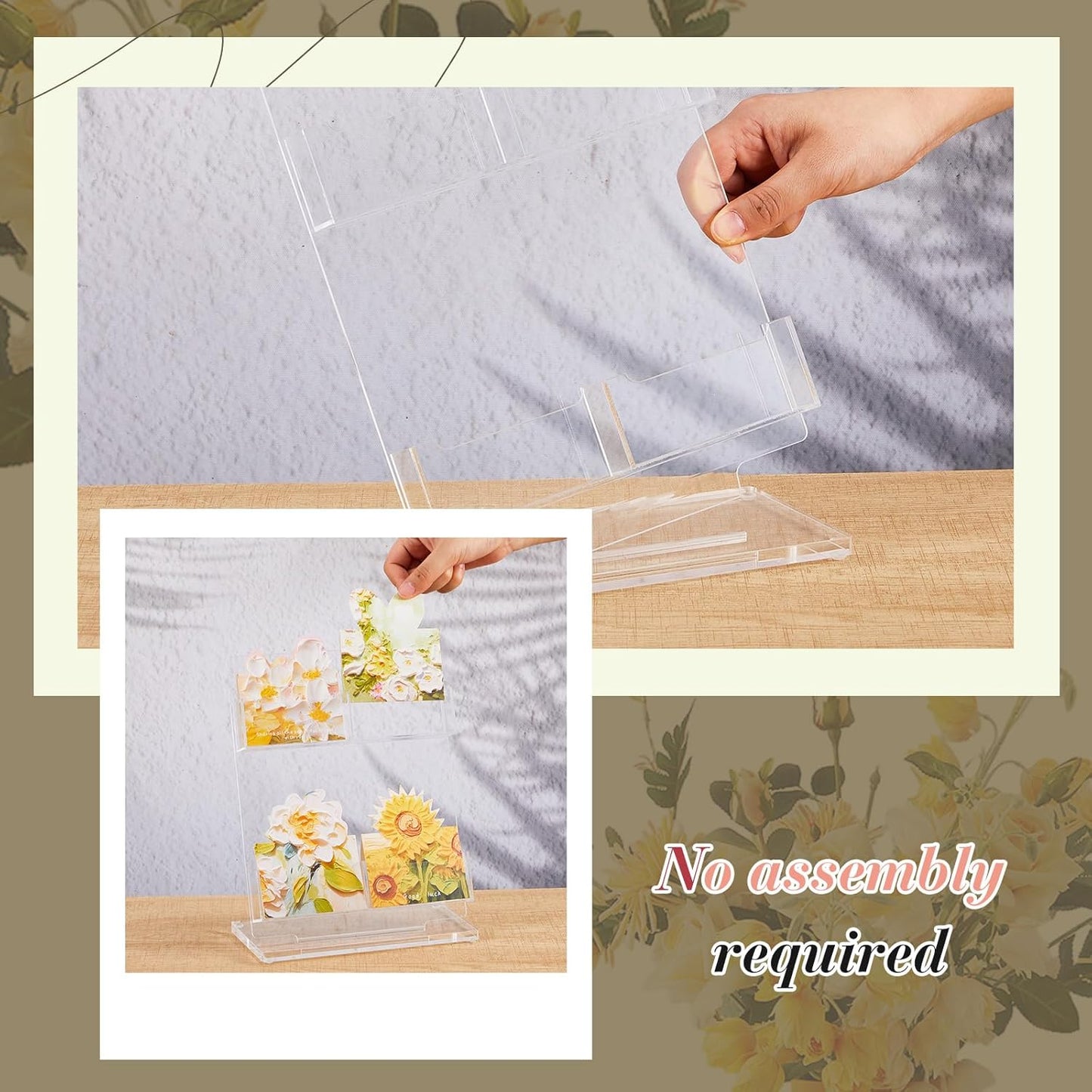Acrylic Greeting Card Display Stand, 4 Slot Postcard Holder Card Display Stand, No Assembly Required Sticker Storage, Clear Photo Storage Rack for Supplier Crafts Trade Show