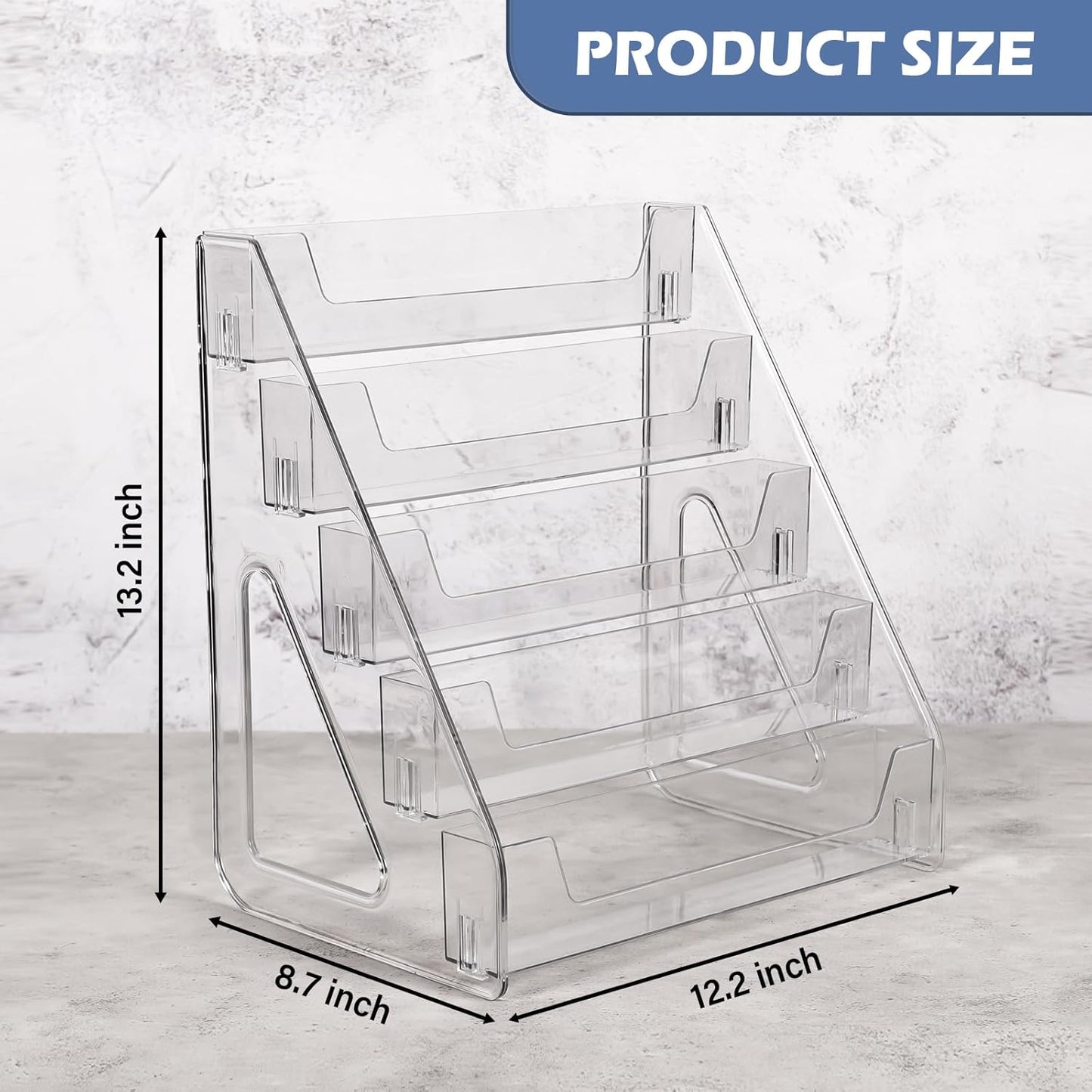 5-layer acrylic card display stand, clearly display greeting cards, sports cards, postcards, stickers and brochures, easily snap in, increase height and thickness, better presentation
