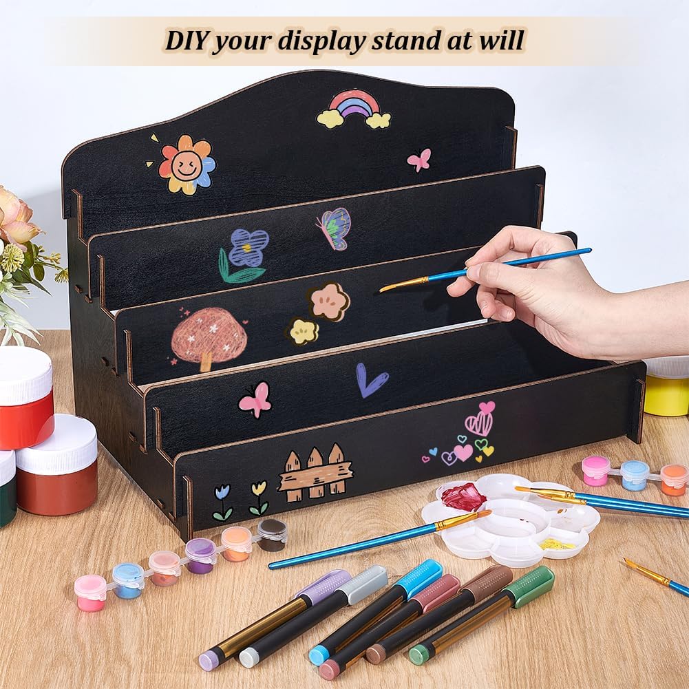 Greeting Card Display Stand Stand 4 Tiers Wooden Storage Display Stand Postcard Display Portable Birthday Greeting Card Display Sticker Display Stand for Vendor Counter Retail Display Stand