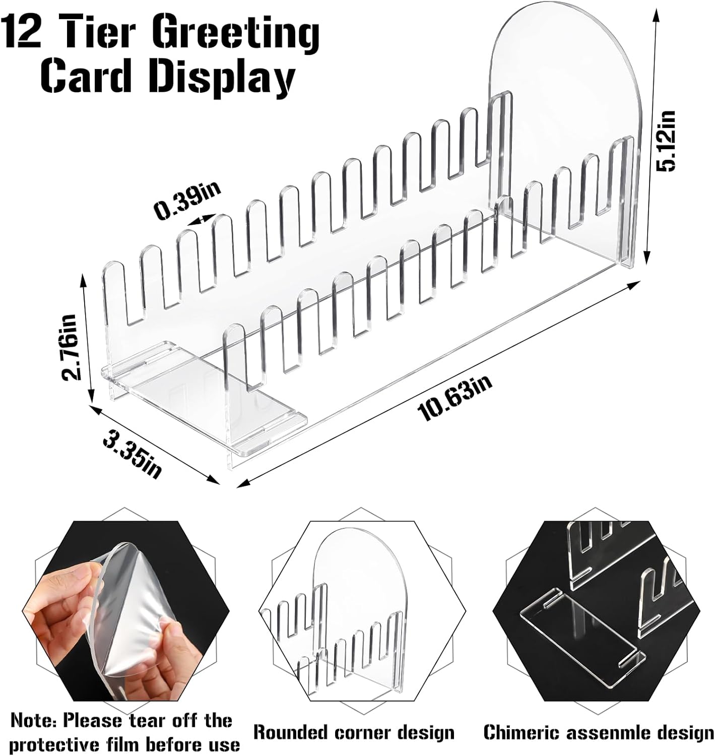 2pcs 12 Layer Acrylic Greeting Card Display Stand Portable Card Display Stand Postcard Coaster Sticker Holder for Supplier Retail Counter Tabletop (Transparent)